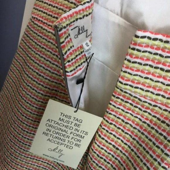 Milly of NY - Tweed Mock Neck Sleeveless Bright Citrus Colorful Mini/Midi Dress - Picture 10 of 15